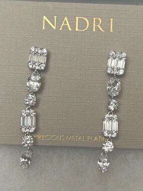 Nadri Silver Clear Crystal Linear Drop Earrings